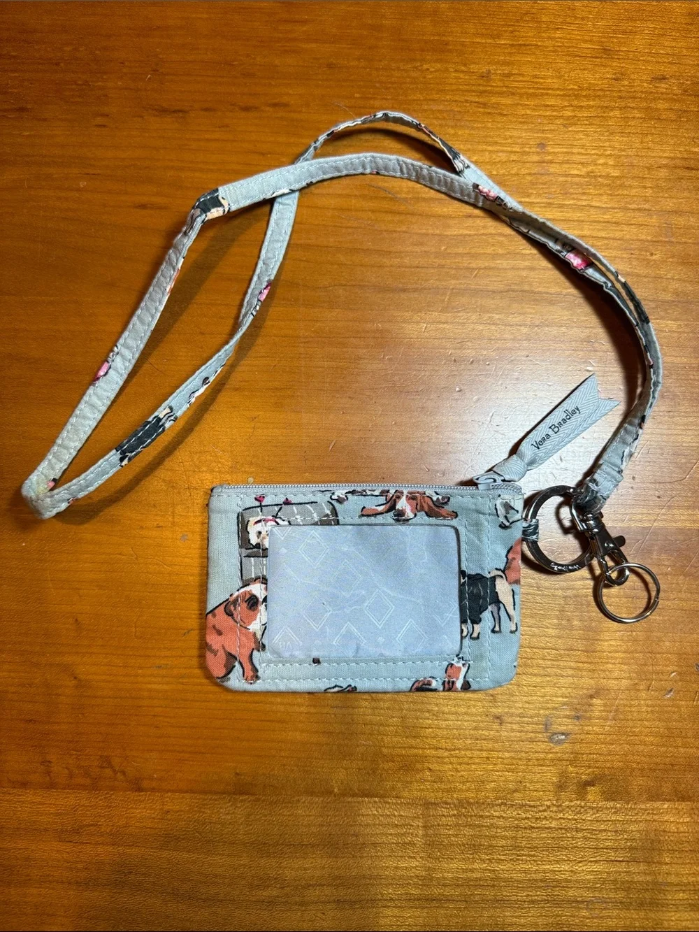 Vera Bradley Light Gray Dog Print Lanyard ID Holder with Keyring - Picture 1 of 3
